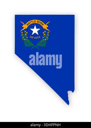 Poster della mappa della bandiera del Nevada. Opere d'arte con decorazioni a muro dello stato DEGLI STATI UNITI. Arte digitale patriottica stampabile. Illustrazione vettoriale dettagliata Illustrazione Vettoriale