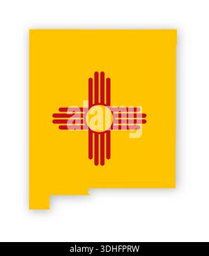 Poster della mappa della bandiera del New Mexico. Opere d'arte con decorazioni a muro dello stato DEGLI STATI UNITI. Arte digitale patriottica stampabile. Illustrazione vettoriale dettagliata Illustrazione Vettoriale