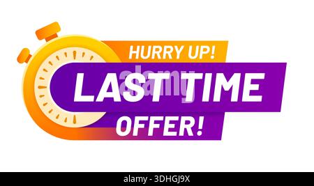 Ultima vendita, icona o etichetta timer offerta prezzo Illustrazione Vettoriale