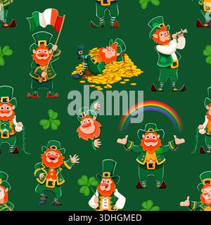 Simpatici personaggi del leprechaun pattern senza cuciture Illustrazione Vettoriale