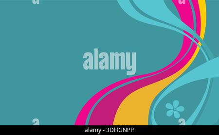 Linee ondulate colorate astratte con elemento floreale: Sfondo decorativo vettoriale Illustrazione Vettoriale