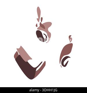 Marrone, caffè e cioccolato forme asimmetriche simili a frammenti o gesti organici, schizzi di liquidi. Vettoriale per il branding del menu caffetteria, la cancelleria Illustrazione Vettoriale