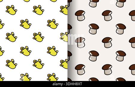 Duo di funghi allo zenzero con motivo vegetale Illustrazione Vettoriale