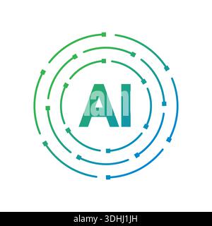Circuito elettronico rotondo e concetto di IA. Logo AI. Logo AI in cerchio. interfaccia di intelligenza artificiale per tecnologia, business, istruzione, mondo tecnologico Illustrazione Vettoriale