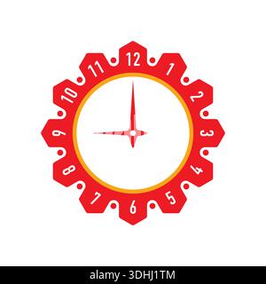 Rosso, angolare, semplice orologio da parete. concetto di orologio analogico su sfondo bianco Illustrazione Vettoriale
