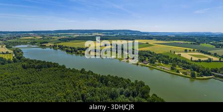 Vista dall'alto dell'area ricreativa Bucher SEE nella valle di Jagst vicino a Ellangen nella parte orientale di Württemberg Foto Stock