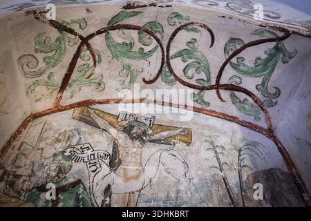 Cristo sulla Croce, affresco, Abbazia di Blaubeuren, Giura Sveva, Baden-Wuerttemberg, Germania Foto Stock