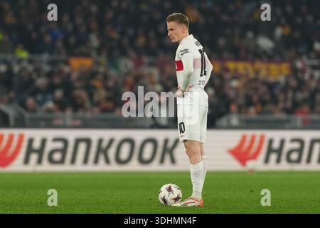 Roma, Italia. 22 gennaio 2026. Chris Führich di Stoccarda durante la partita di calcio UEFA Europa League 2025/2026 tra AS Roma e VfB Stoccarda allo Stadio Olimpico di Roma (Italia), 22 gennaio 2026. Crediti: Insidefoto/Alamy Live News Foto Stock