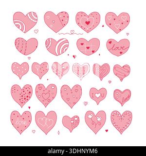 Set di simpatici cuori colorati disegnati a mano Illustrazione Vettoriale