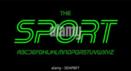 Caratteri sportivi retrò lettere di contorno dell'alfabeto lineare. Set di lettere a strisce in grassetto per auto d'epoca, gare di velocità retrò, logo titolo del negozio di riparazione auto. Grande Illustrazione Vettoriale