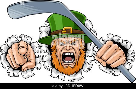 Leprechaun Celtic Irish Ice Hockey Sports Mascotte Illustrazione Vettoriale