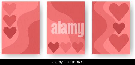 Sagome verticali con cuori. Set di layout per volantini, poster, opuscoli, pubblicità, banner, disegni dei buoni per San Valentino Illustrazione Vettoriale