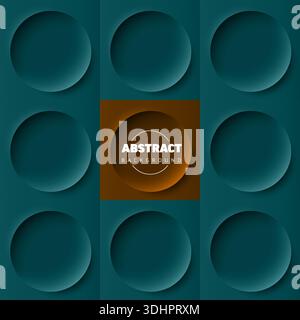 Uno sfondo astratto con cerchi pneumatici 3D in una griglia color ottanio. Questo sfondo astratto vanta un punto focale arancione centrale che evidenzia la m Illustrazione Vettoriale
