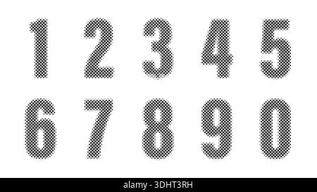Mezzitoni numeri punteggiati da zero a nove icone vettoriali di impostazione tipografica nera Illustrazione Vettoriale