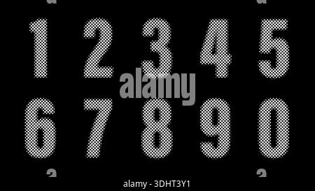 Mezzitoni numeri punteggiati da zero a nove icone vettoriali di impostazione tipografica nera Illustrazione Vettoriale