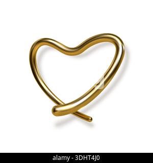 cuore scritto a mano in oro 3d con ombra Illustrazione Vettoriale