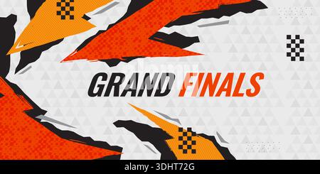 Sfondo sportivo dinamico e dinamico con tratti di pennello nero e arancione nitidi e motivo a scacchi. Per la progettazione di banner sportivi o poster per eventi Illustrazione Vettoriale