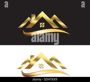 Modello Luxury con logo Home Real Estes color oro Illustrazione Vettoriale