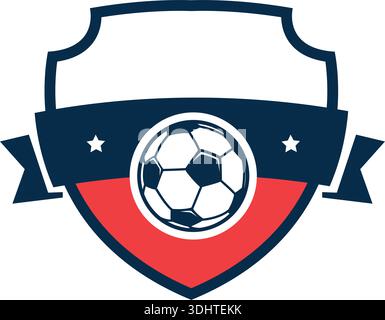 Logo di calcio o distintivo della squadra di calcio. Logo calcio con sfondo a scudo, disegno vettoriale Pro Vector Illustrazione Vettoriale