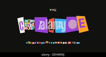 Font carta Logo alfabeto collage vettoriale Letter Set tipografia moderna, Design tipografico per testo titolo, titolo poster Ransom, simbolo tipo Illustrazione Vettoriale