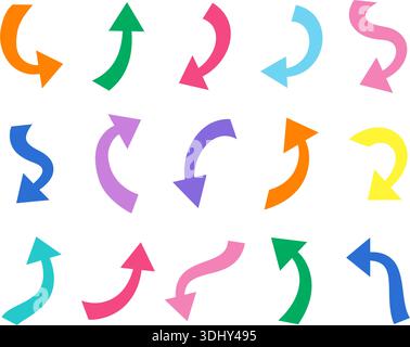 Set di frecce colorate curve. Moderne frecce vettoriali piatte per navigazione, diagrammi di flusso e progettazione infografica Illustrazione Vettoriale
