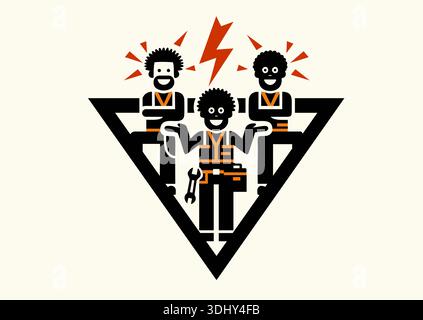 Un team giovane e altamente qualificato di artigiani esegue il proprio lavoro con la massima velocità e qualità. Illustrazione vettoriale, pittogramma, icona, chevr Illustrazione Vettoriale