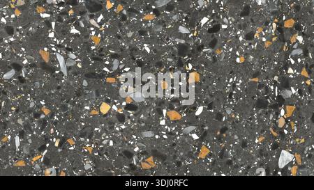 Il terrazzo color ambra nero ad alta risoluzione in marmo italiano viene utilizzato per la decorazione di interni e come sfondo superficiale per piastrelle in ceramica. Foto Stock
