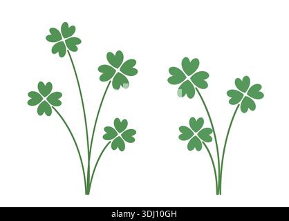 Illustrazione del vettore piatto di Shamrock Clover Plant di St. Patrick's Day. Green Shamrock Clover Plants, Lucky Irish Flat Vector Design. Illustrazione Vettoriale