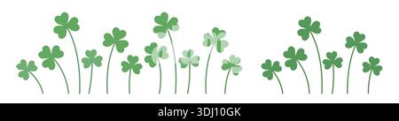 Illustrazione del vettore piatto di Shamrock Clover Plant di St. Patrick's Day. Green Shamrock Clover Plants, Lucky Irish Flat Vector Design. Illustrazione Vettoriale