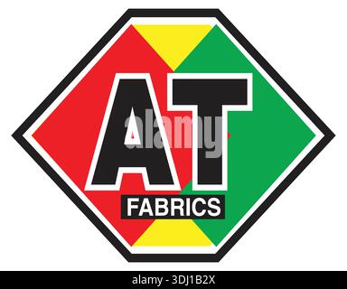 AT Fabrics, forma a rombo con logo e design a blocchi di colore Illustrazione Vettoriale