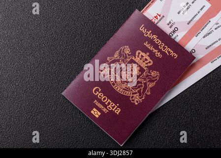 Passaporto della Georgia, visto georgiano per viaggi internazionali e vacanze. Passaporto georgiano come sfondo per il tuo disegno Foto Stock