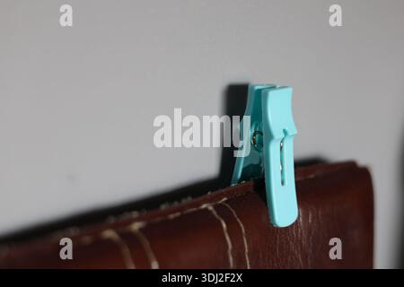 Oggetto domestico clothespin in plastica blu Foto Stock