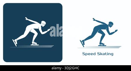 Silhouette Dynamic Speed Skater in movimento. Illustrazione Vettoriale