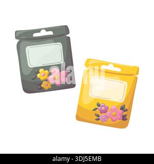 Confezione di sacchetti cosmetici con illustrazione a fiori Illustrazione Vettoriale