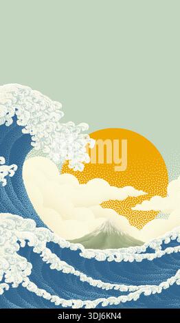 Illustrazione del design giapponese Great Wave Ocean Sea Illustrazione Vettoriale