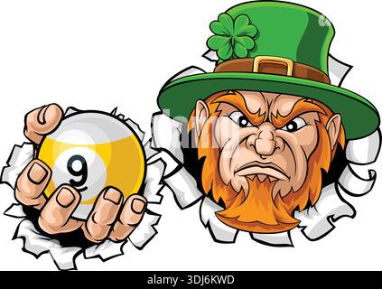 Mascotte per fumetti Leprechaun 9 Ball Nine Ball Pool Illustrazione Vettoriale