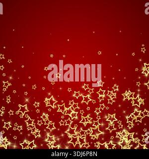 Sovrapposizione vettoriale Christmas Stars. Confetti scintillanti di lusso Magic Stars. Spirito natalizio. Illustrazione vettoriale Festive Stars su sfondo rosso. Illustrazione Vettoriale