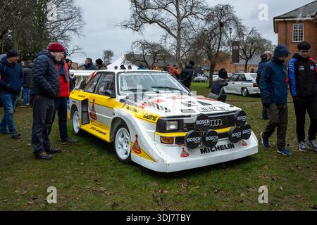 1985 Audi Sport quattro S1 E2, in mostra all'assemblea Bicester Motion dell'11 gennaio 2026. Foto Stock
