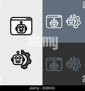 Set di simboli o clipart di intelligenza artificiale - simboli riempiti e contornati. Illustrazione Vettoriale