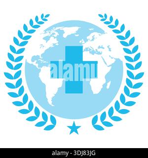 Illustrazione di una croce medica con una corona d'alloro e stelle su sfondo bianco Illustrazione Vettoriale