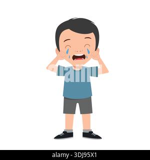 Illustrazione vettoriale di Crying Kid Cartoon che mostra il concetto di bambino triste con lacrime, espressione emotiva, sofferenza e sentimenti infantili Illustrazione Vettoriale