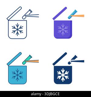 Set di icone di conservazione criogenica. Contenitore per conservazione con fiocco di neve per la conservazione di campioni biologici. Illustrazione vettoriale Illustrazione Vettoriale