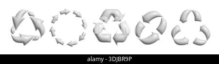 Frecce di mezzitoni 3d che si muovono in loop nel set di icone circolari Illustrazione Vettoriale