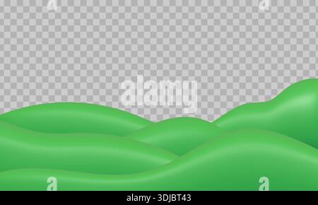 Campo verde 3D con colline e montagne isolate su trasparente Illustrazione Vettoriale