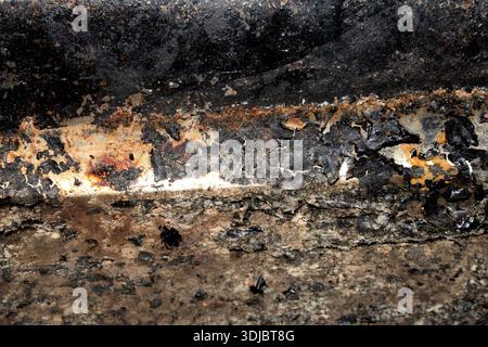 Vassoio di cottura molto arrugginito e bruciato, corroso da vicino Foto Stock