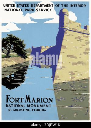 Poster del monumento nazionale di Fort Marion, St. Augustine, Florida, 1938. Foto Stock