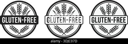 Set di tre icone circolari antibatteriche in bianco e nero con simboli di virus e batteri, isolate su sfondo bianco. Illustrazione Vettoriale