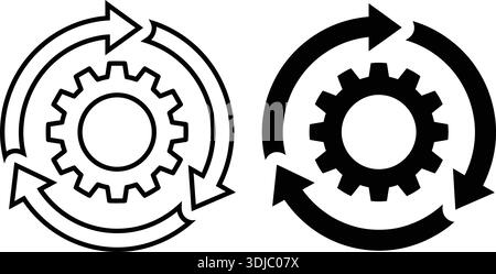 Set di tre icone circolari antibatteriche in bianco e nero con simboli di virus e batteri, isolate su sfondo bianco. Illustrazione Vettoriale