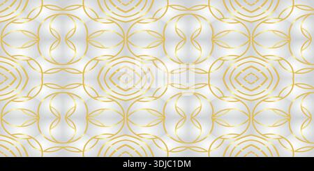 Intricato motivo a reticolo dorato su sfondo grigio chiaro con sfumature radiali sottili Illustrazione Vettoriale