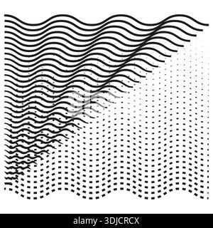Motivo a punti ondulato. Trama vettoriale astratta. Effetto mezzitoni sfumati. Progettazione di linee curve. Illustrazione Vettoriale
